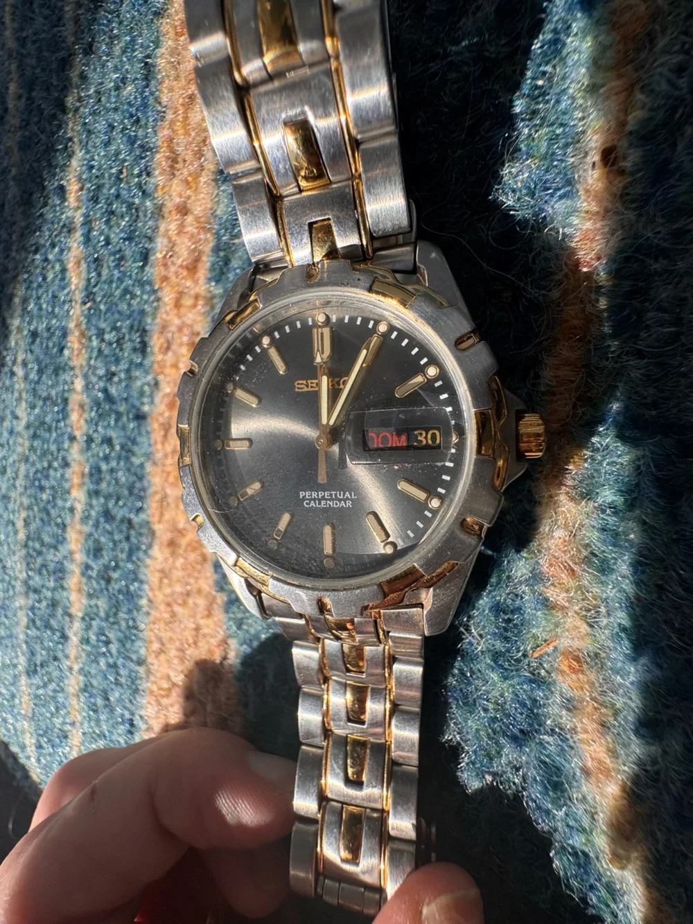 Seiko Men’s Watch Two-Tone Black Dial Perpetual Calendar Wristwatch Stainless